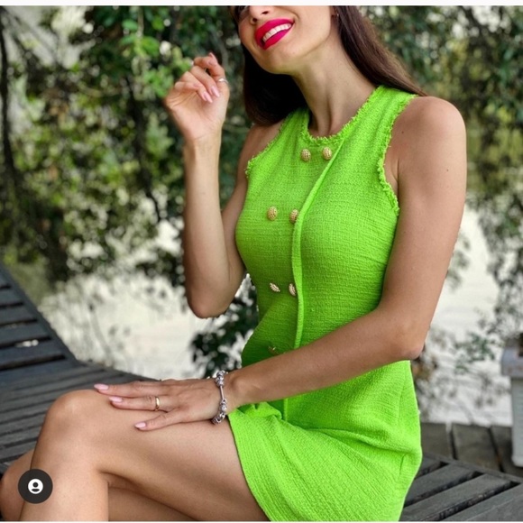 ZARA Textured Weave Dress With Buttons - Picture 11 of 14